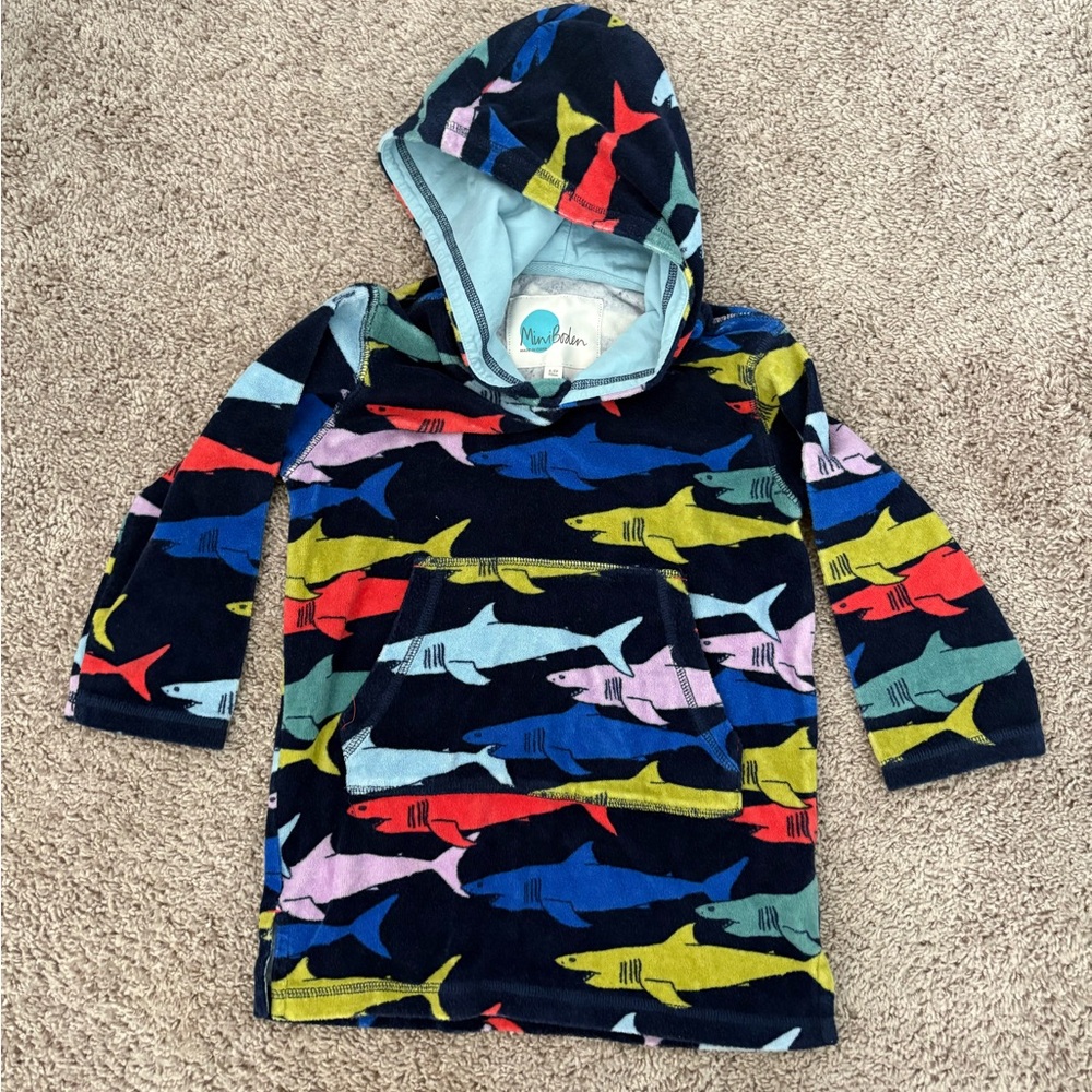 Boden Colorful Shark Print Hooded Terry Cloth Poncho Towel - Picture 2 of 2